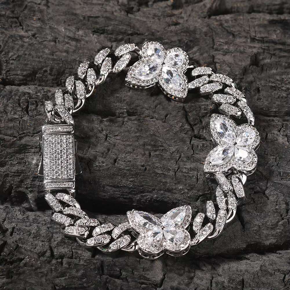 New wholesale bow tie 925 silver Cuban chain moissanite 9MM Cuban necklace ladies bracelet