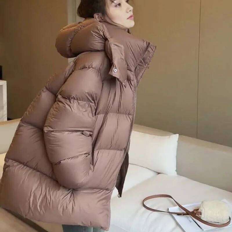 Women Cotton Coat 2025 Winter New Fashion Warm Hooded Solid Color Thickenin Elegance Down Cotton-Padded Jacket H145