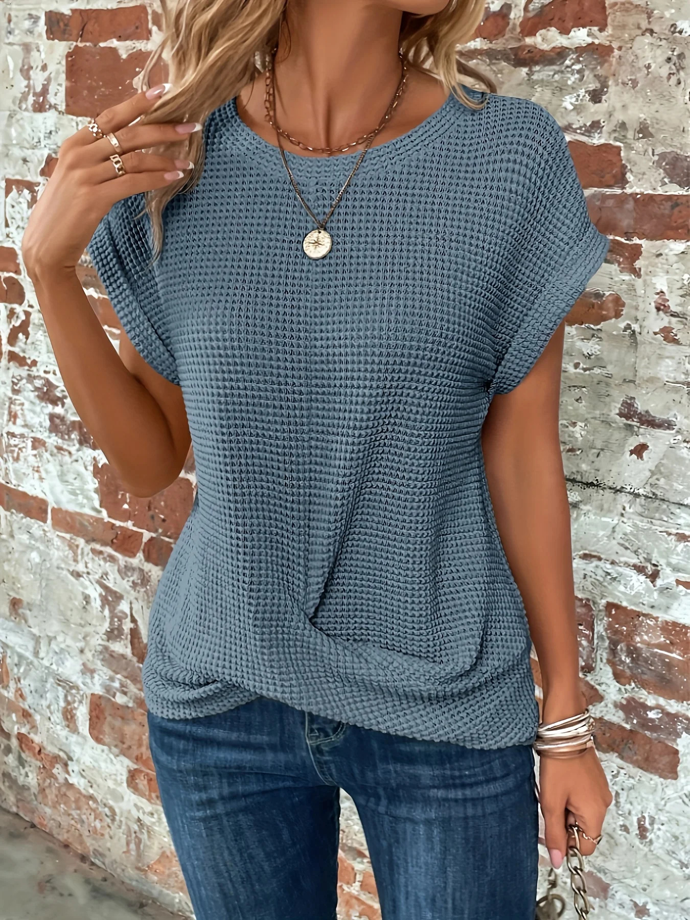 Summer Elegant Solid T shirts For Women Casual Fashion Crew Neck Knitted Tee Shirt Office Lady Basic Tops 250605