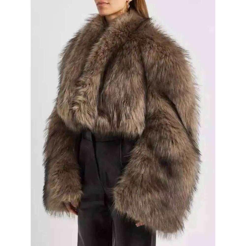 DEAT Fashion Women's Faux Coat V-neck Long Sleeve Loose Thick Imitation Mink Fur Grass Short Jacket Winter 2024 New 7AB5096