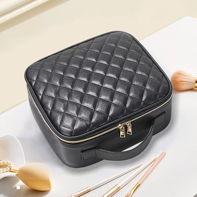 Sewing Thread Travel Makeup Bag for Women Waterproof Case With Mirror Professional Beauty Brush Cosmetic Storage Case 250614