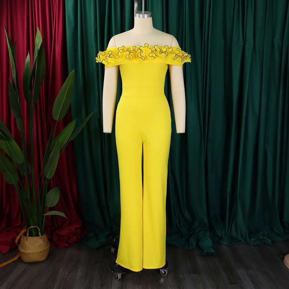 Elegant Jumpsuits Rompers 2025 New for Woman Off the Shoulder Ruffles High Waisted Straight Floor Length Birthday Party Outfits
