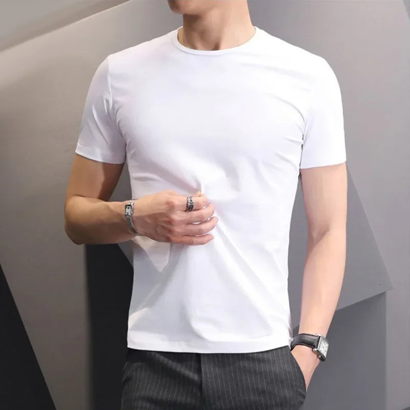 Men T-shirts White Black Short Sleeve Loose Round Neck Bottoming Shirts Trendy Casual Solid Color Pullover Tops Male Clothing 250605
