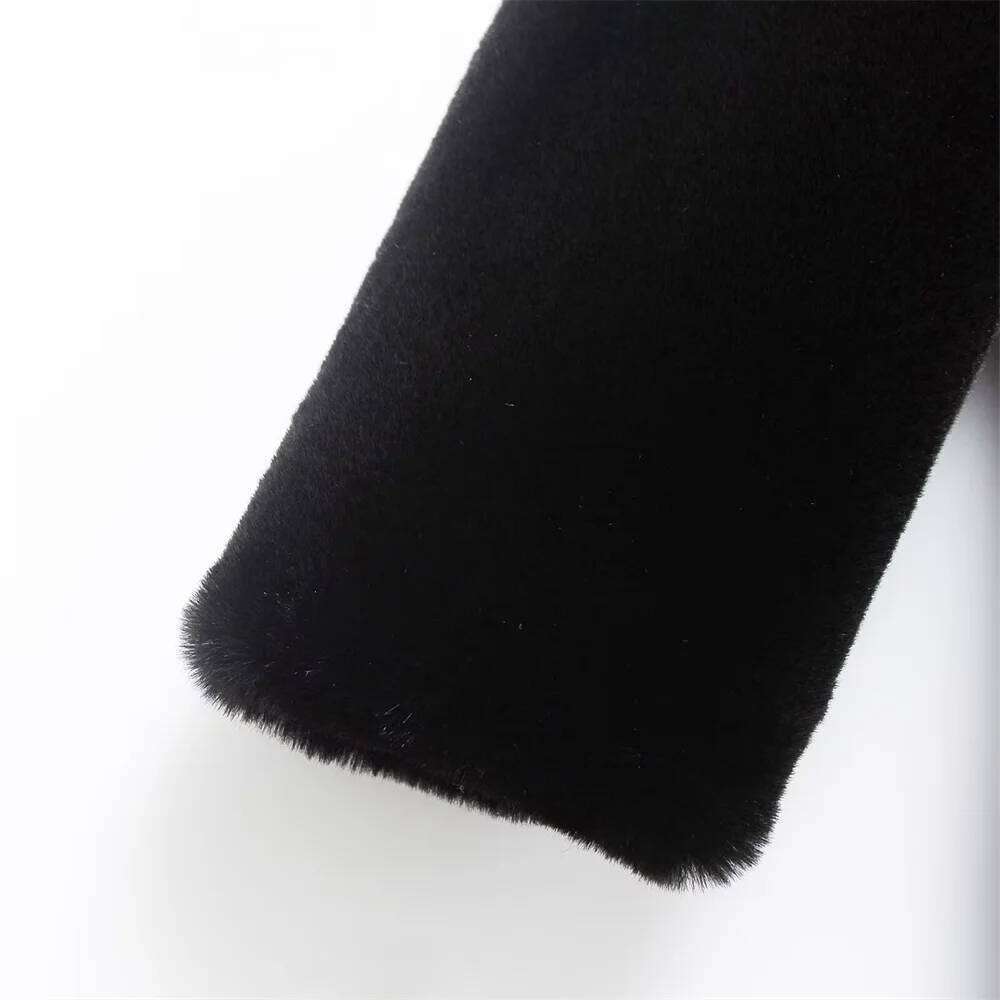 BMURHMZA women's lapel sleeved faux loose and versatile long winter new item solid color warm fur coat