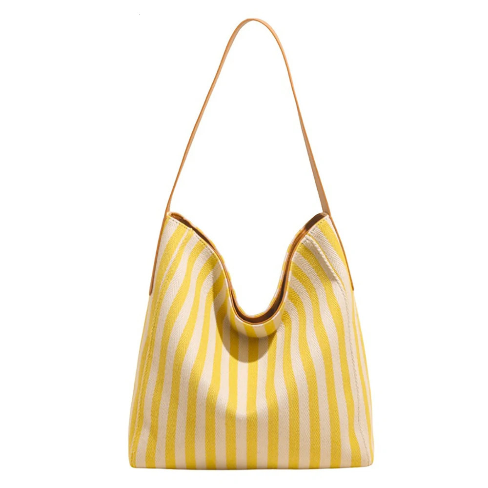 Striped Tote Bag Women Casual Contrast Color Large Capacity Buckle Versatile Shoulder Bags Commute Underarm Packs 250605
