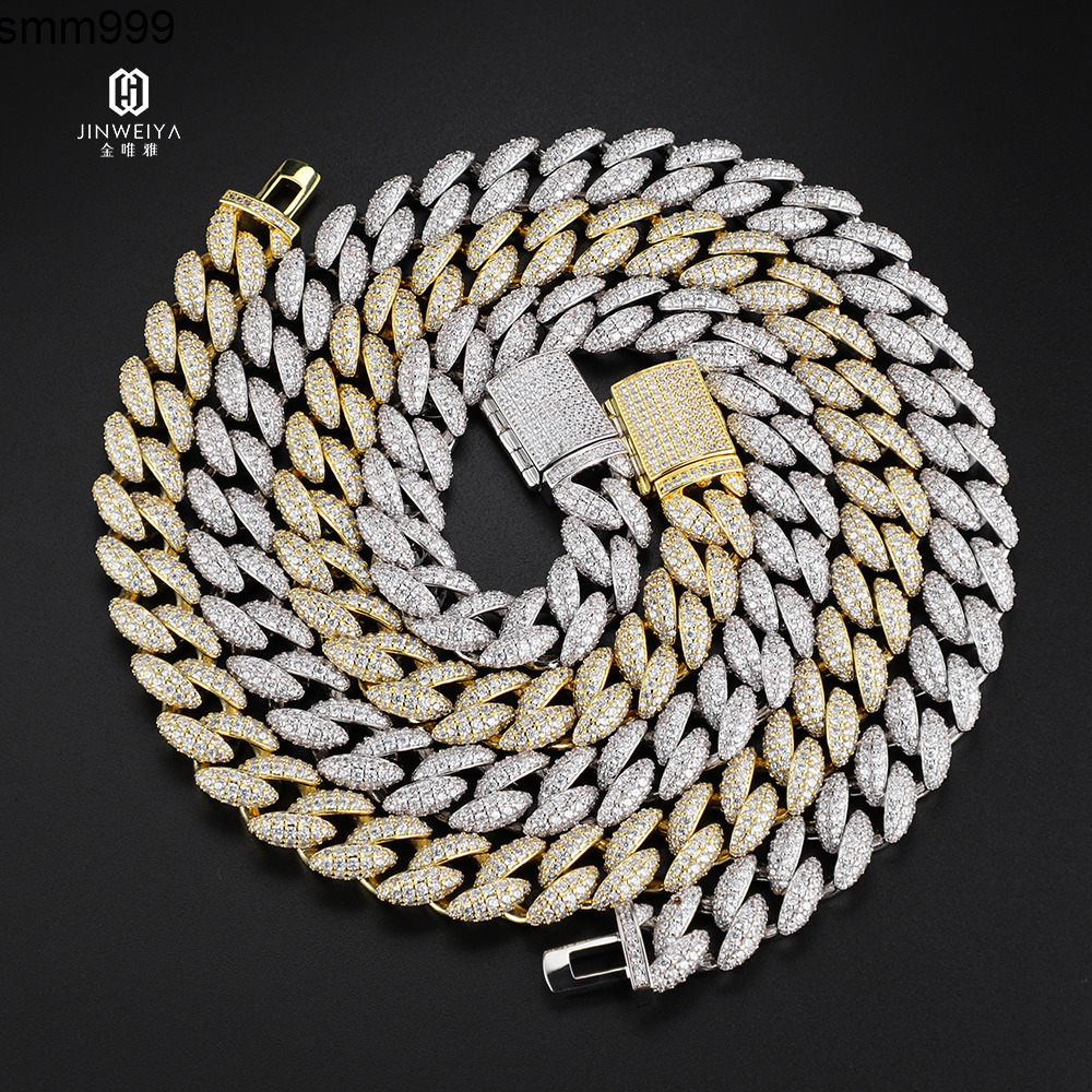 Mens Hip Hop Necklace with 18K Gold Plating Pass Diamond Test GRA Moissanite Diamond Sterling Silver Cuban Link Chain