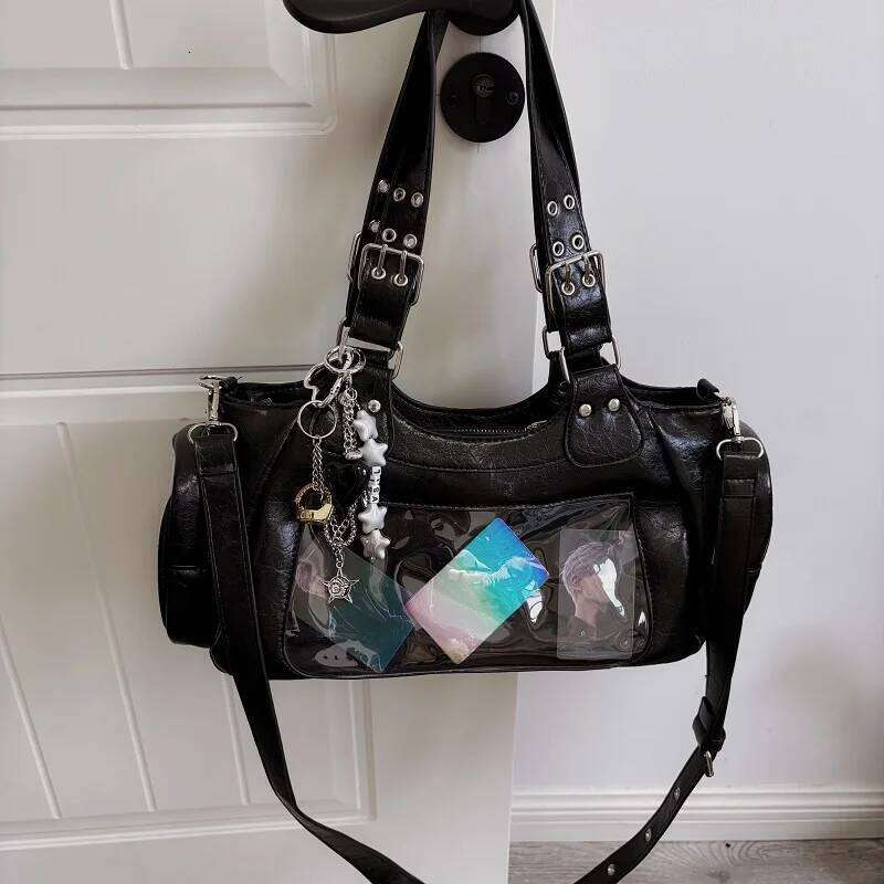 Patchwork Contrast Color Y2k Punk Shoulder Bags Vintage Aesthetic Casual Women's Handbags Fashion Ladies All Match Underarm Bag