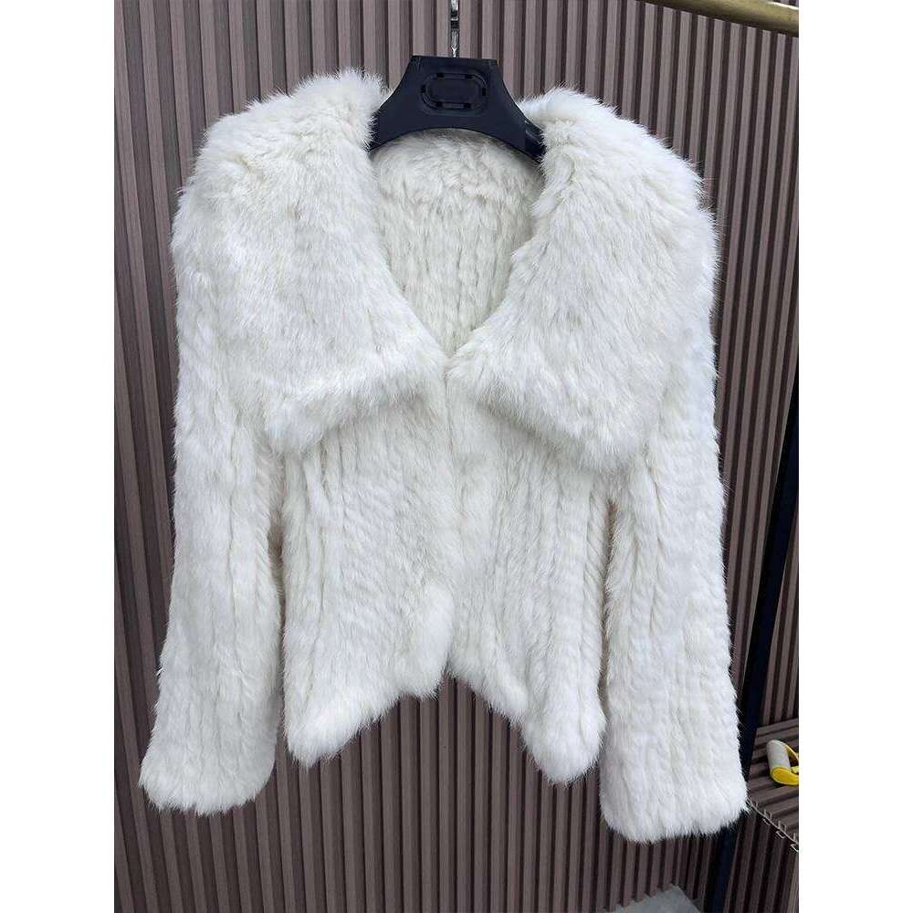 2024 New Natural Rabbit Coats Women's Real Fox Fur Knitted Jackets Woman Clothing