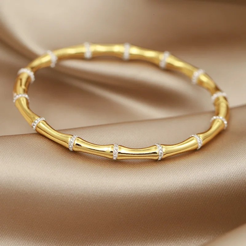 Stainless Steel Crystal Bamboo Bangles bracelets for Women Fashion Jewelry Delicate Bangle Accessories 250606