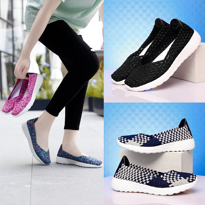 EOFK Summer Women Flats Loafers Handmade Shoes Woven Sneakers Breathable Soft Casual Comfort Moccasin Ladies Shoes 250603