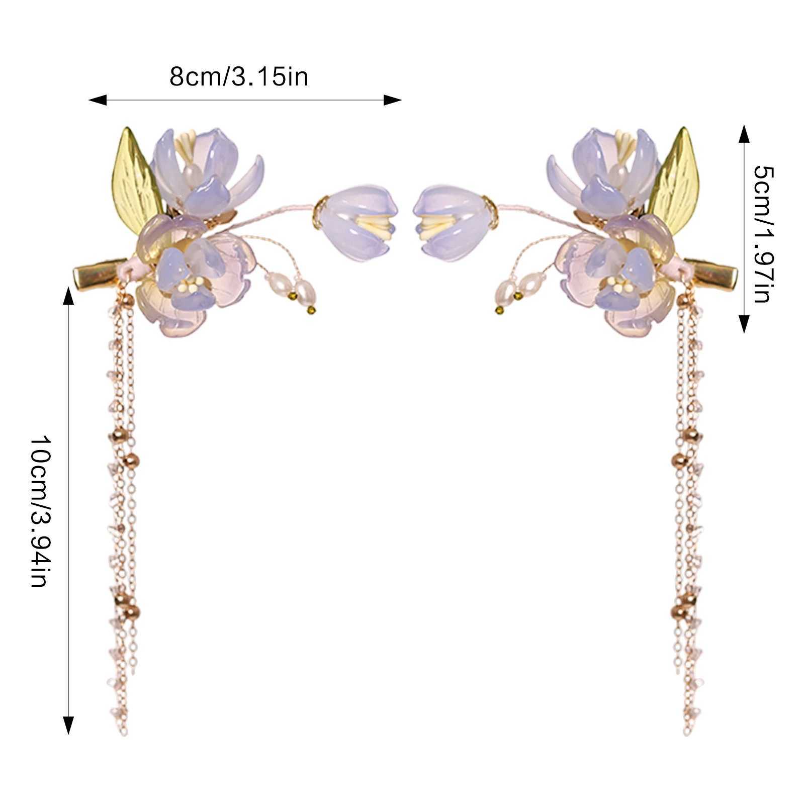 2pcs Pearl Tassel Hair Clip Purple Flower Hairpin Chinese Hanfu Hair Accessories Fairy Step Shaking Vintage Wedding Hair Jewelry Z250605