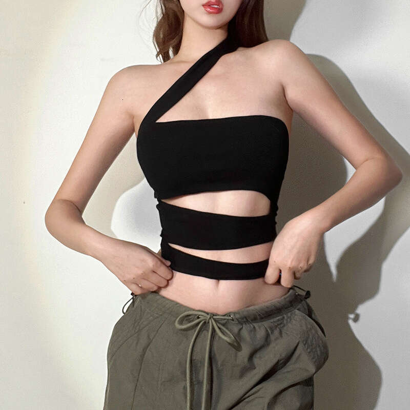 Fashion Spring Summer New Women's Sexy Hot Girl Off-Shoulder Hollow Out Tight Short Sleeveless Top B5