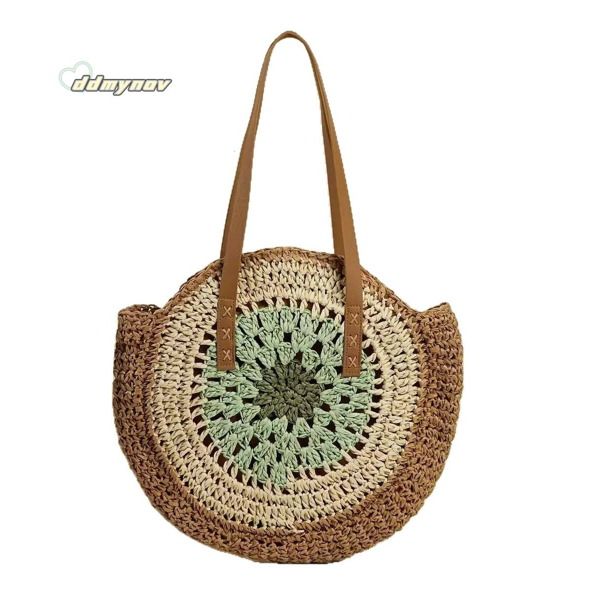 Hollow Out Round New Versatile Shoulder Straw for Women Handwoven Large Capacity Tote Beach Bag ddmynov