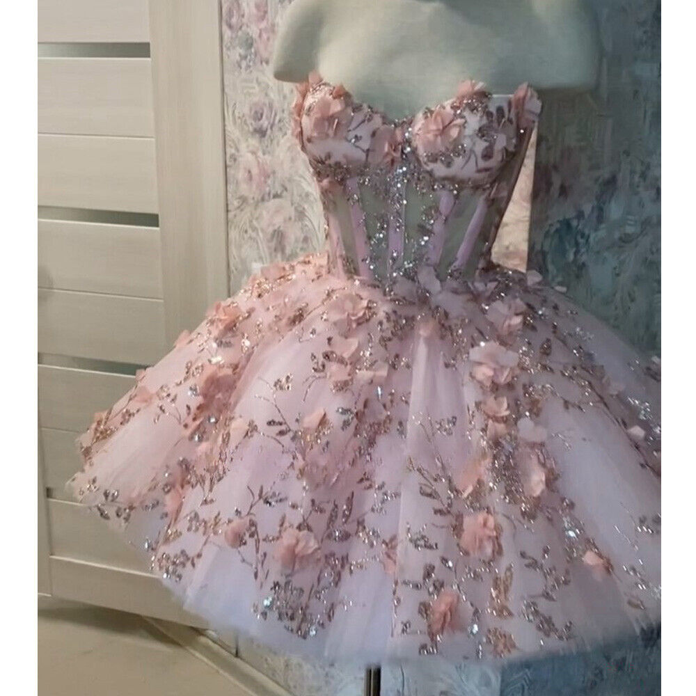 Princess Pink Homecoming Dresses Quinceanera Dresses Ball Gown Sweet Party Pageant Short Dress Custom Flower