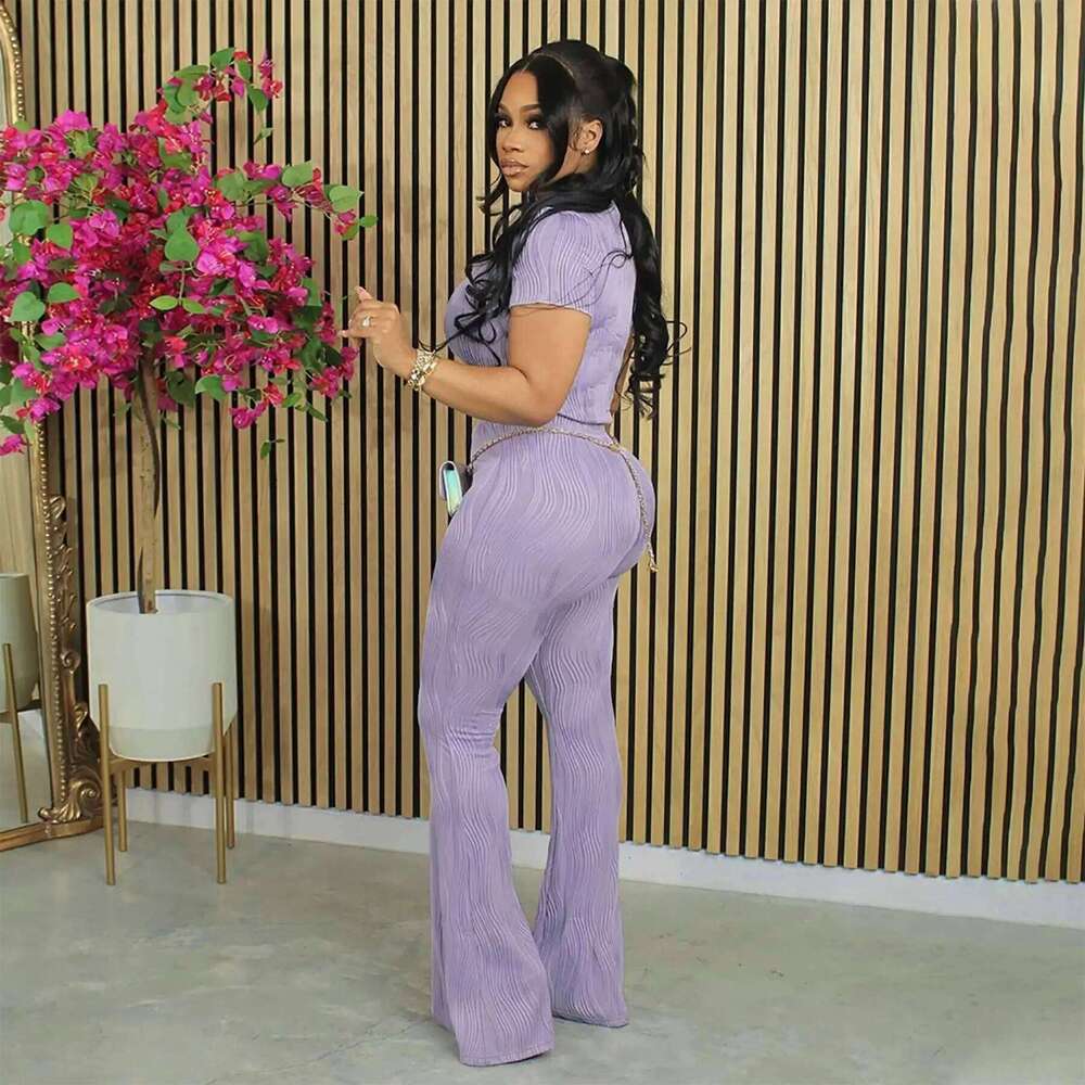 Cross-Border Spring Summer New Simple Fresh Commuter Style Pure Color round Neck Slim Long Pants Set Women's Fashion