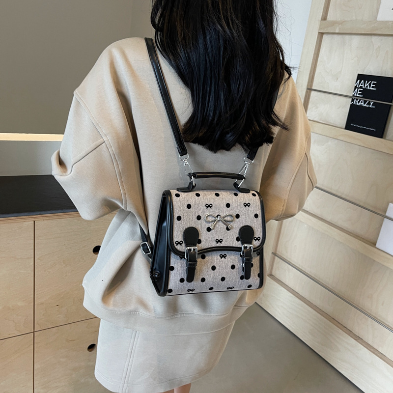 designer Casual Fashion Handbag Small Bag for Women 2025 New Trendy Printed Canvas Polka Dot Backpack Student School Bag