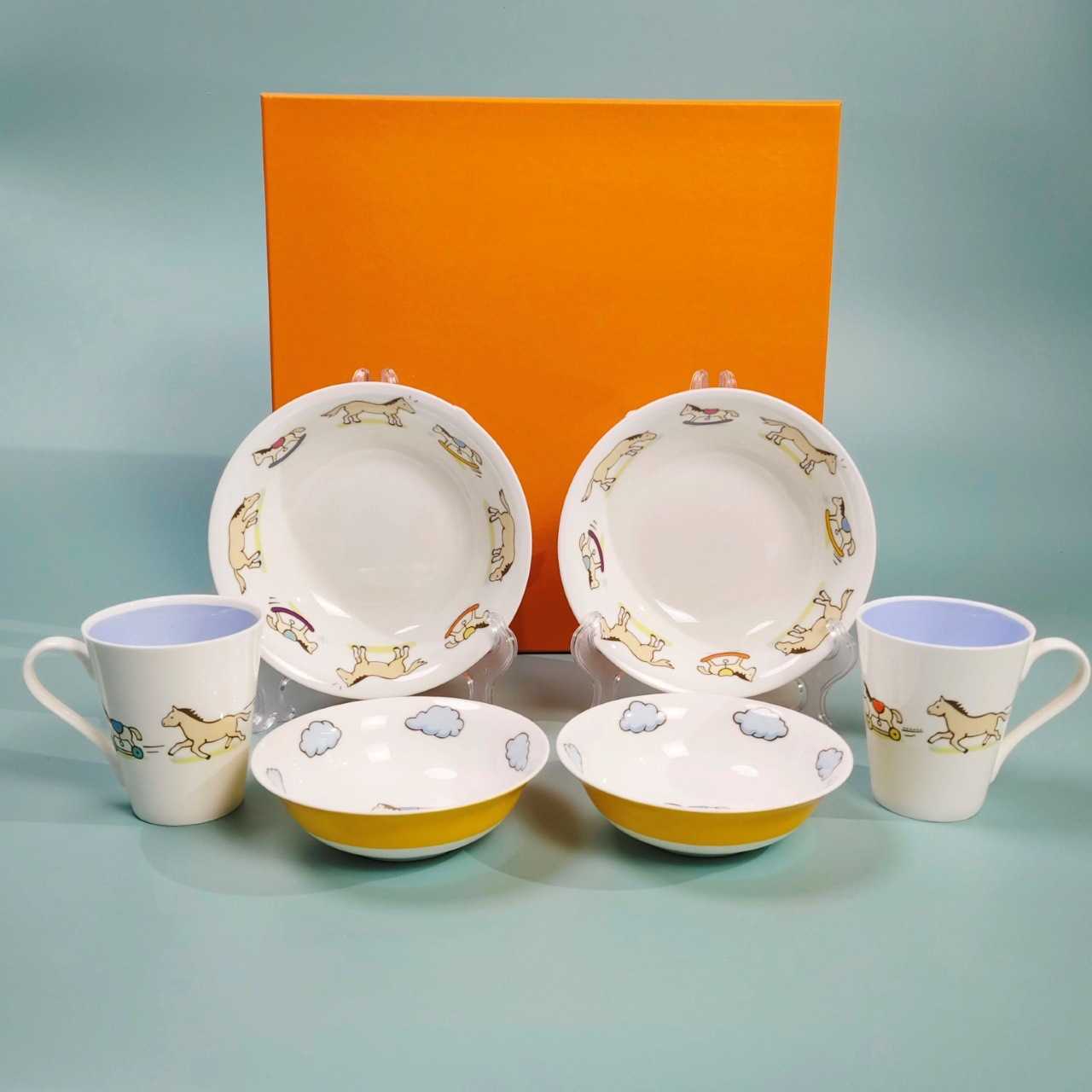 New H Brand Childrens Tableware Set Bowls Household Dining Cups Mugs Bone China Cereal Deep Plates S2566 12545