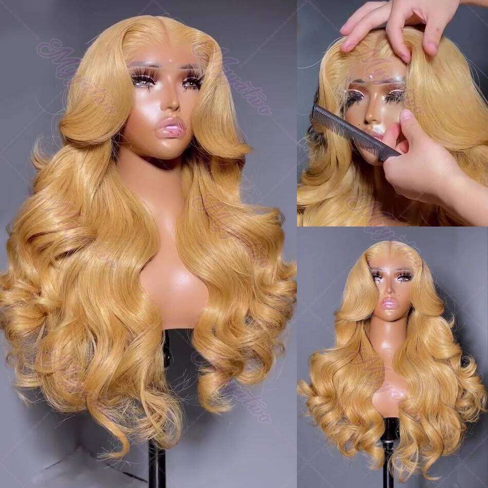 Brazilian #27 Honey Blonde 30 Inch Body Wave 13x4 Front Human Hair Wig 13x6 HD Transparent Lace Frontal Wigs 200% For Women