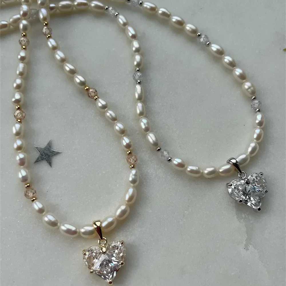 Boho Vintage Transparent Heart-shaped Crystal Pendant Necklace For Women Female Fashion Artificial Pearl Chain Choker Jewelry Y250605