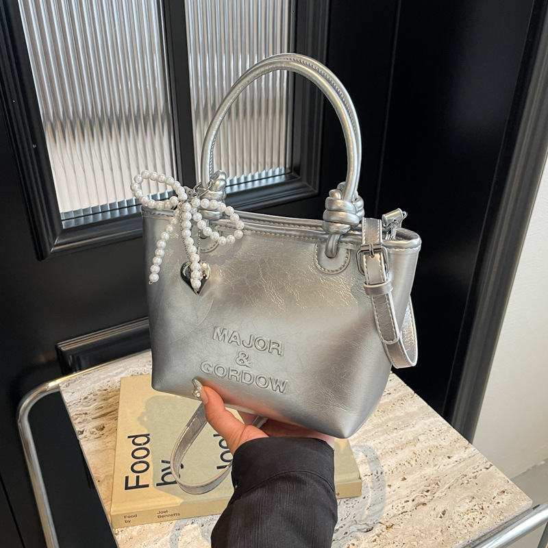 designer Korean Style Women's Bag High-end Exquisite Handbag 2025 Summer New Silver Crossbody Bag Basket Bag