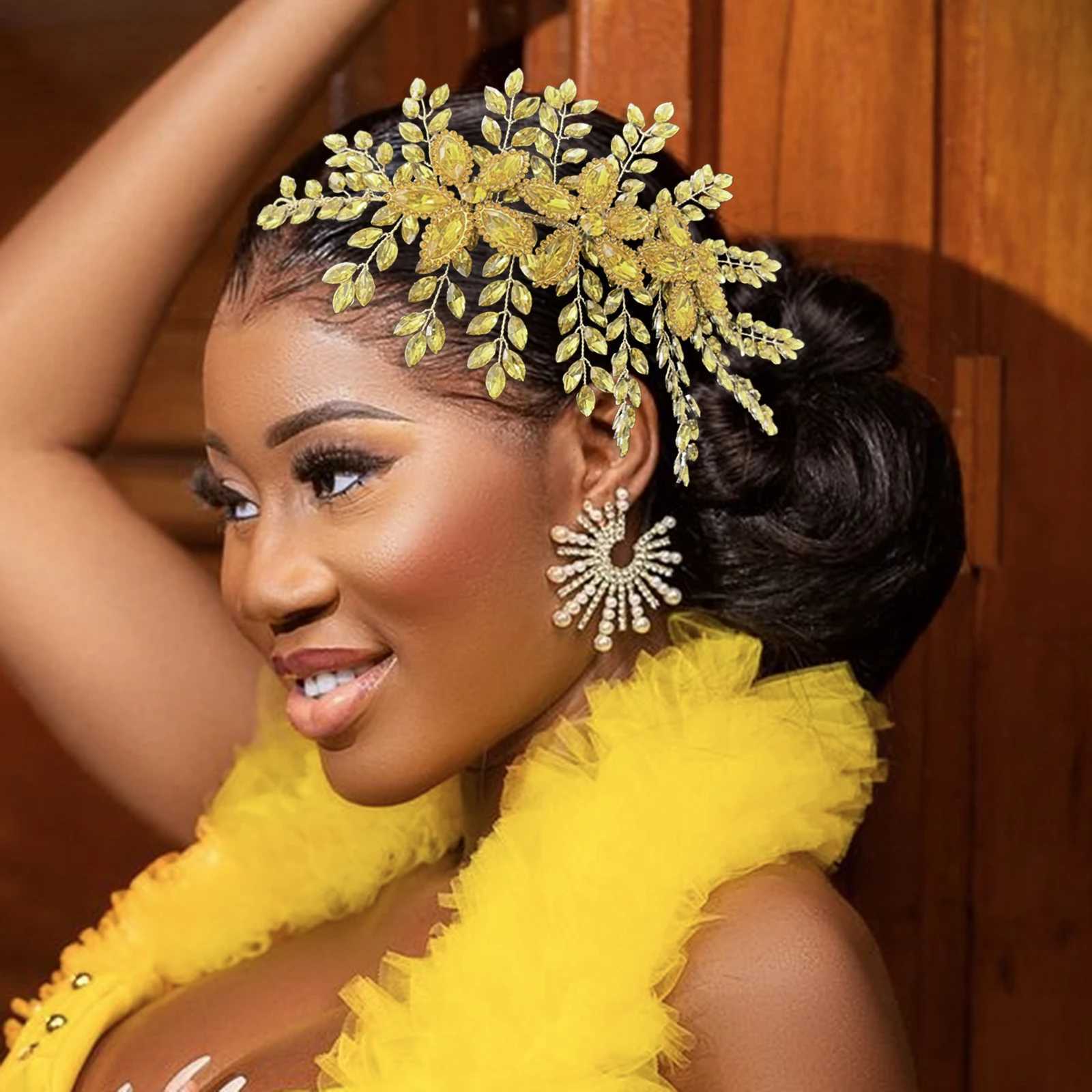 FS012 Yellow Evening Party Ladies Headpiece Bridal Tiara Wedding Headpiece Formal Headband Holiday Party Hair Accessories Gift Z250605