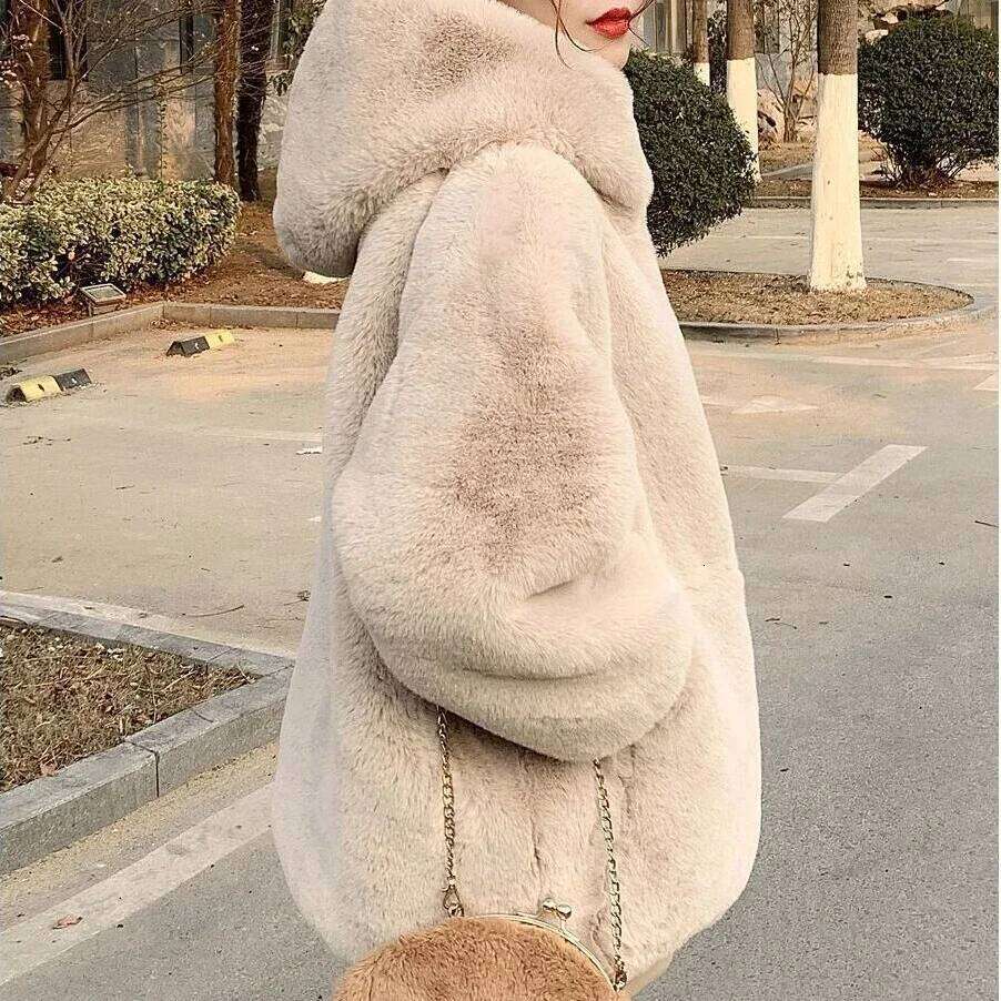 Women Thick Faux Jacket Colorblock Autumn Winter Maxi Coat Hooded Warm Belt Fur Parkas Bontjas Furry Outerwear