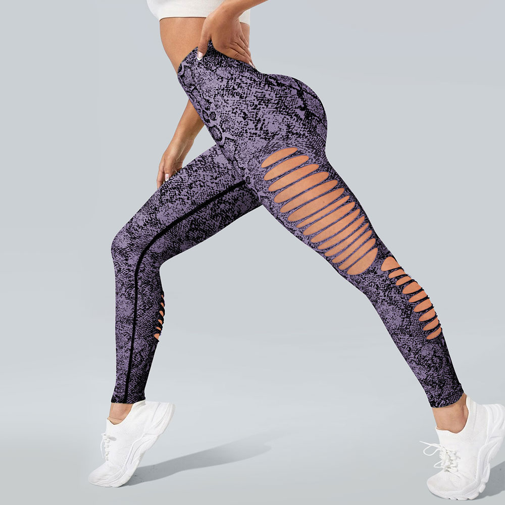 Sports and fitness checkered printed hole tight fit, high waist, high elasticity hip lifting women's pants