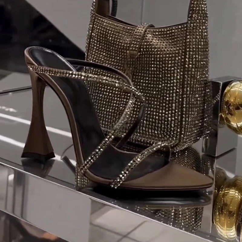 Crystal High Heels Slippers Pointed Toe Women Sandals Mules Shoes Summer Trend Dress Pumps Sandalias Mujer 250605