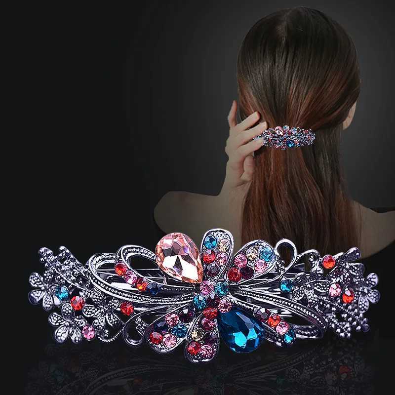 New Korean version sparkling crystal flower spring hairpin retro zircon top clip ponytail elegant female fashion hair accessories Z250605