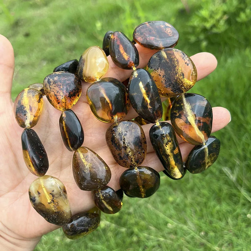 Big Amber Bracelet for Unisex Birthday Unique Handmade Baltic Irregular Plant Diy Beads Accessory Genuine Natural Stone Jewelry 250604