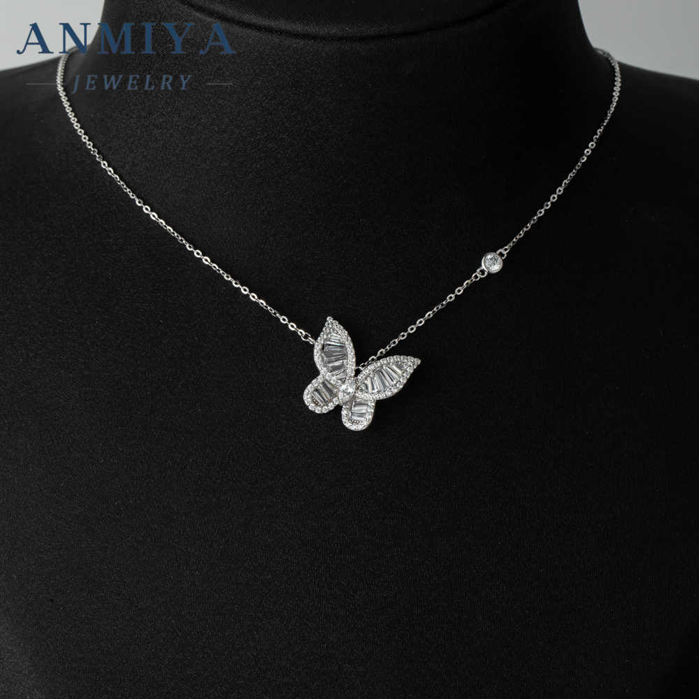 Butterfly Necklace 925 Sterling Silver Cubic Zirconia Dainty White Gold Plated
