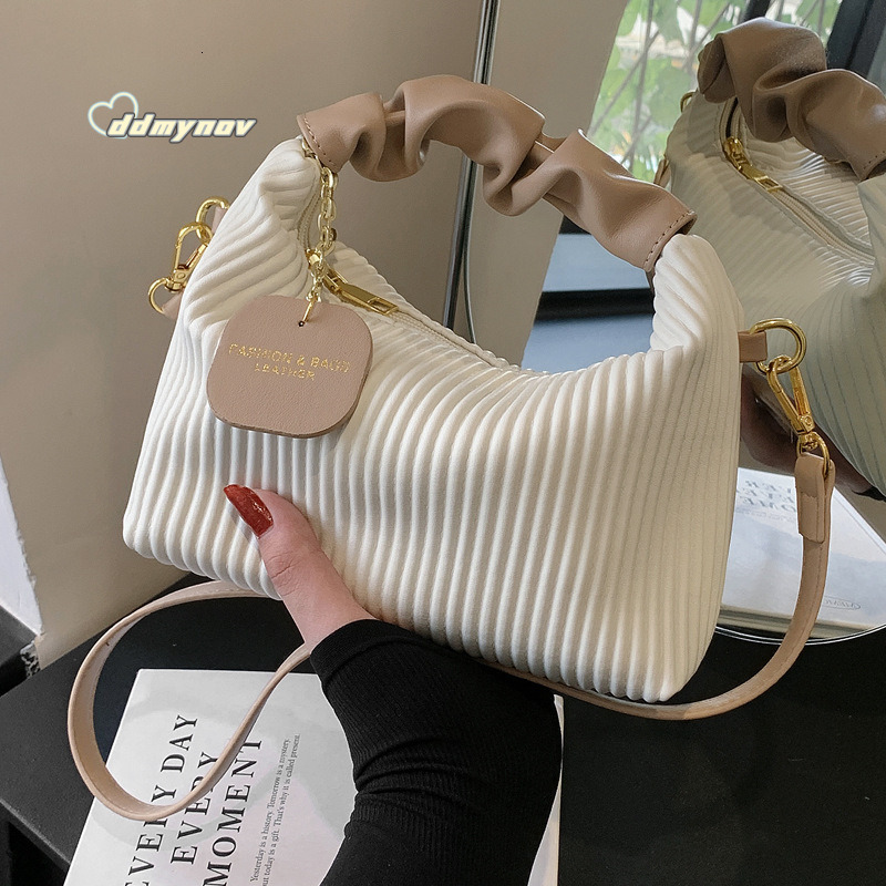 Textured Vertical Striped Handbag 2023 New Niche Design Shoulder Crossbody Stylish Versatile Bag for Women ddmynov