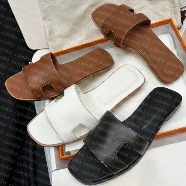(Colors as Pics show) Premium Quality Women Sandals Fashion Luxury Beach Slippers Real Leather Flats Sandals Summer Shoes Bottoms Slippers 23824
