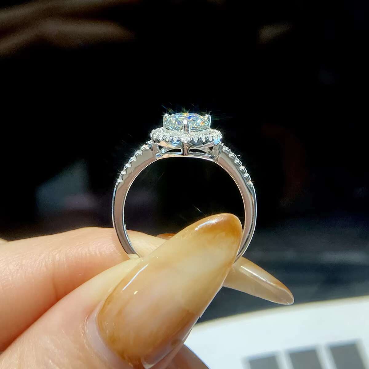 Moon Stone Diamond Moissanite Heart Shape halo Ring 925 Sterling Silver 18K White Gold 1 2 Ct for Women Engagement Jewelry