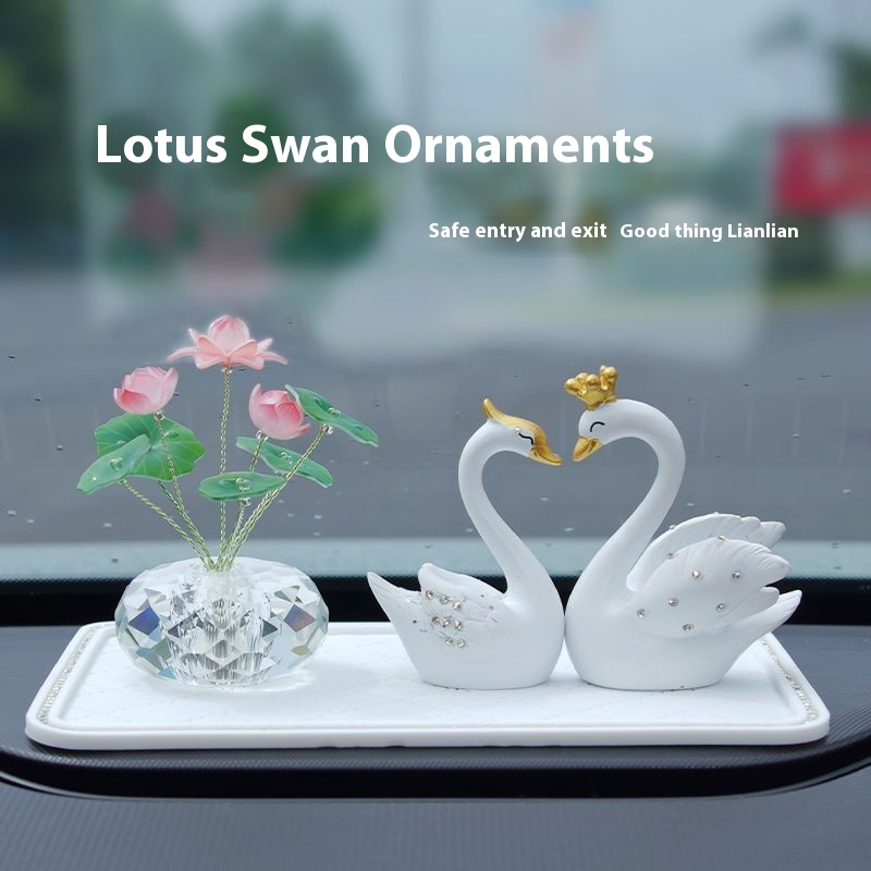 Romantic Car Ornament Crystal Car Dashboard Decoration Lotus Crystal Swan Decoration Women Vehicle Interior Gift