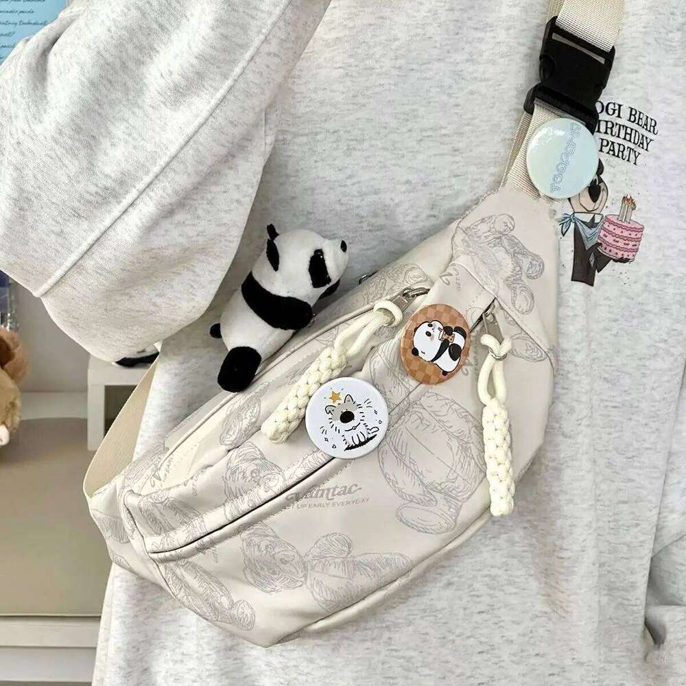 2025 Cute Little Bear Girl Student Chest Female Korean Edition Casual Crossbody Bag, Simple And Versatile Waist Bag