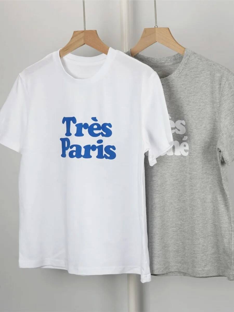 French Letters Printed T-Shirt Round Neck Short Sleeve All-Match Chic Tees Tops Summer Clothing 2024 New Casual Fashion T-Shirts