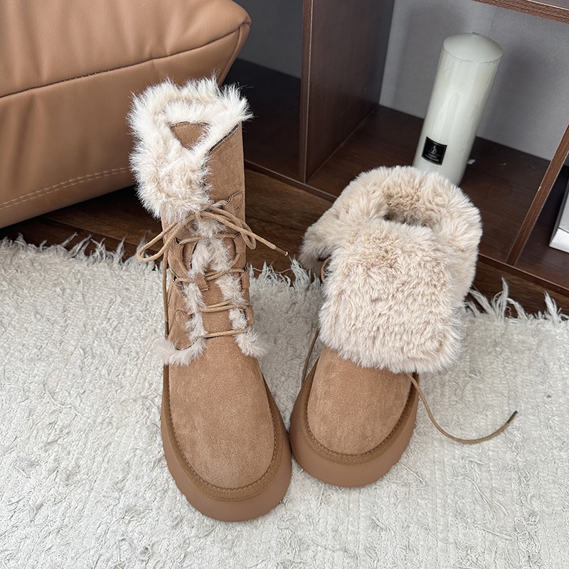 2025 free shipping autumn and winter new designer shoes, women's fashion khaki thick soled high tube snow boots, warm and height increasing snow 