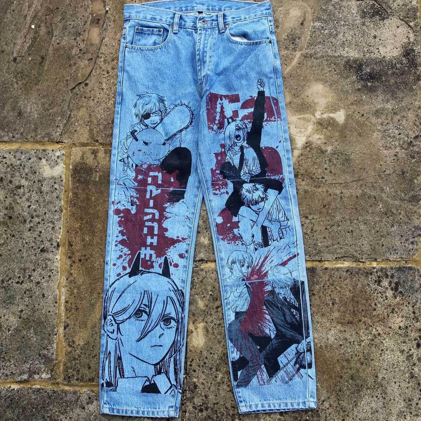 Harajuku Popular Anime Series Jeans Men Baggy Jean Streetwear Wide Leg Trouser Women High Waist Pants New Y2k Men Clothing Z250605