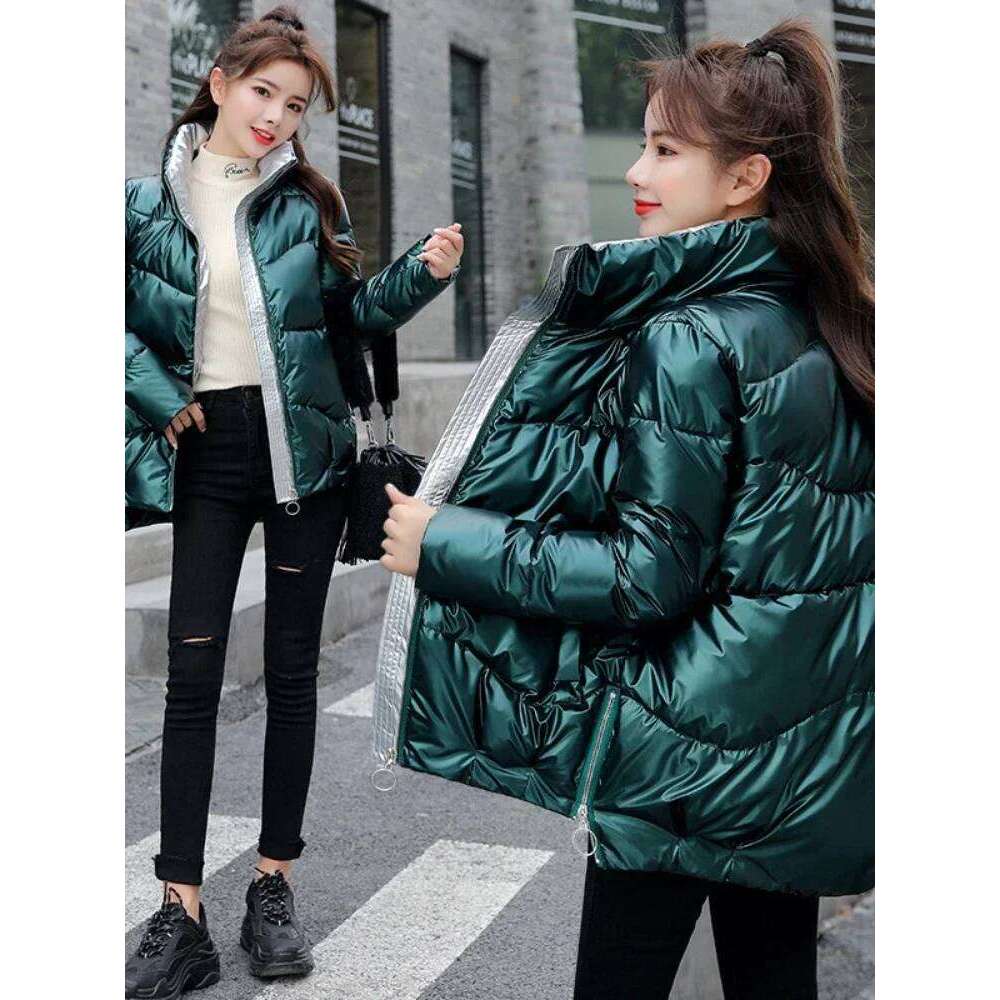 Light-reflecting Jacket Women Winter Warm Bread Parka Short Padded Casual Thick Stand-callor Oversized Cotton Coat Femme Parkas