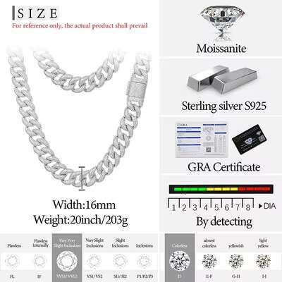 New Men Women Hip Hop D VVS1 Moissanite Cuban Chain S925 Sterling Silver Bling Iced Out Necklace For Women Man Jewelry Gift 2025