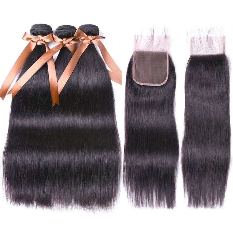 Clossure Bone Straight Human With Closure Bundles With13x4 Frontal Tissage Humain Hair Extensions