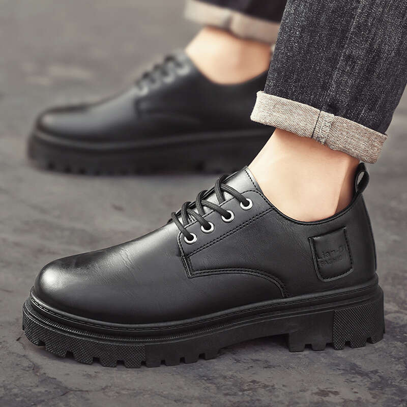 2025 Summer New Leather Fashion Trend Versatile British Style Men's Thick Sole Low-top Casual Shoes