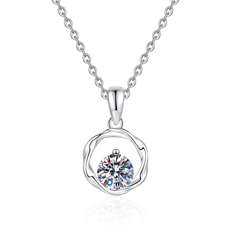 Luxurious Designer S925 Sterling Silver Necklace with Genuine 1Ct Moissanite Stone