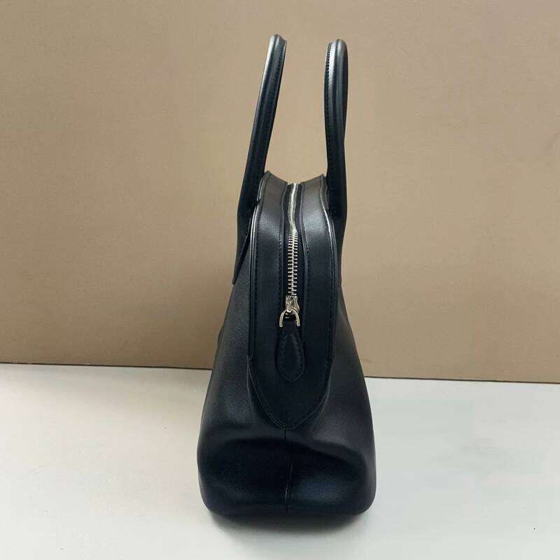 Custom Initials Genuine Leather Bowling Bag For Women Designer Handbag Purse New In Natural Cowhide Top Handle Wrist bag