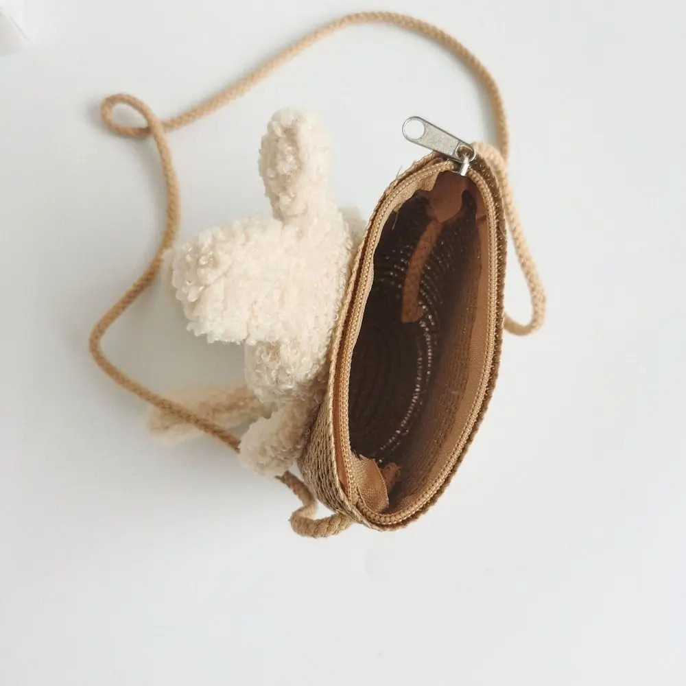 Cute Bear Girls Shoulder Bags Colorful Straw Childrens Messenger Bag Princess Mini Bow Handbag Crossbody Child Girl Coin Purse 250605