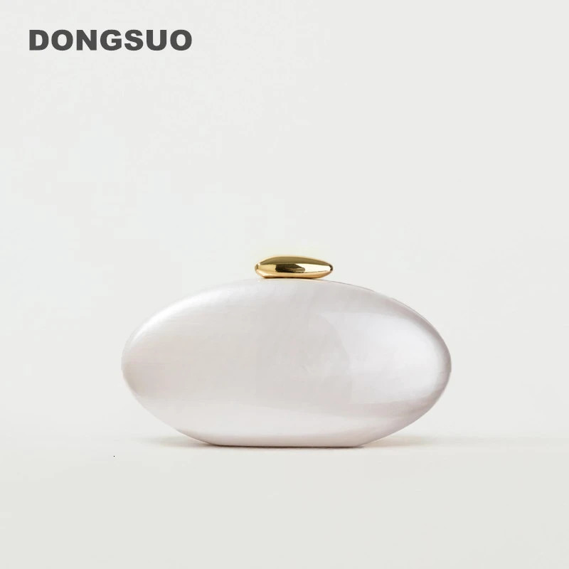 Egg shape Clutch Bag Acrylic purse women wedding evening party cute ivory pearl color purse handbag summer 250605