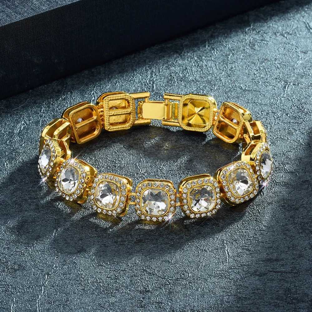 New Hip Hop Shiny Cuban Link Chain Bracelet for Women and Men Gold Color Rhinestone Iced Out Chain Bracelets Punk Wristband Jewelry Gift W250606