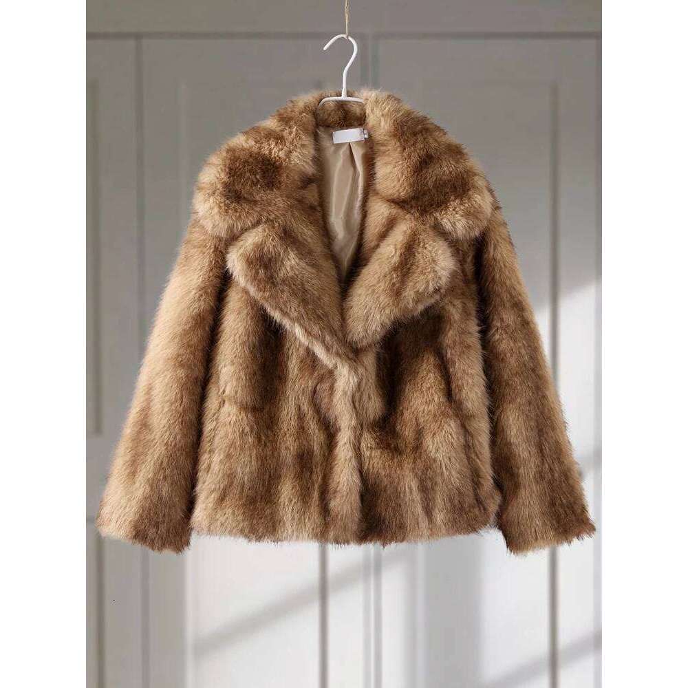 Street Faux Fur Women Coat Urban Full Sleeve Lapel Panelled Pocket Female 2024 Autumn Winter Elegant Lady Outwear luanyun