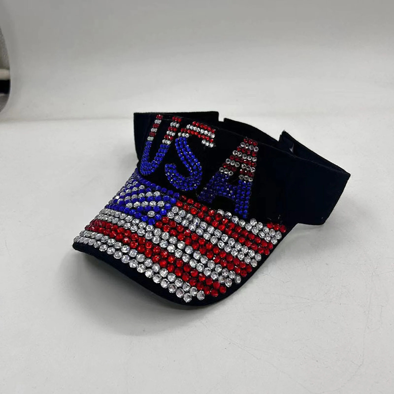 Stylish Women s Rhinestone Embellished Patriotic Sun Visor with Letter Stripe n for Outdoor Sports and Beach Activities 250603